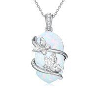 wholesale Opal Koala/panda/sloth/black Cat/cardinal/unicorn/owl/hummingbird/dragonfly/butterfly/bee Necklace 925 Sterling Silver Opal 2 Animal Pendant Jewelry Birthday Christmas Gifts Women Sister Mom -style_name:2 Butterfly