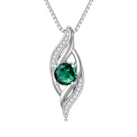 TOUPOP Sterling Silver Birthstone Infinity Necklace Women's Love Jewelry Gift-color_name:05-May-Emerald