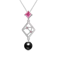 TOUPOP Sterling Silver Black Freshwater Pearl Constellation Necklace-style_name:Scorpio (10.23 - 11.21) with Topaz November Birthstone