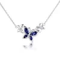TOUPOP Sterling Silver Butterfly Choker Necklace with Birthstone Pendant-style_name:12-December-Turquoise
