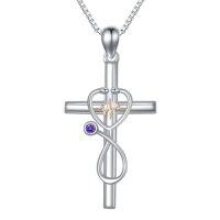 wholesale Gifts For Nurse 925 Sterling Silver Stethoscope Cross Necklace Nurses Birthstone Jewelry Nursing Themed Medicine Nurses Day Christmas Gifts Doctor Medical Student Rn -color_name:02-February-Amethyst