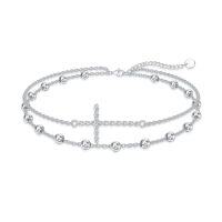 wholesale Ankle Bracelets For Women 925 Sterling Silver Layered Sea Turtles/elephant/wave/cross Anklet Summer Ocean Beach Jewelry Christmas Gifts For Women -style_name:5-Cross