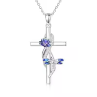TOUPOP 925 Sterling Silver Crystal Cross Animal Necklace-style_name:Dragonfly
