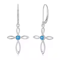 TOUPOP Sterling Silver Birthstone Infinity Cross Dangle Earrings For Women-style_name:12-December