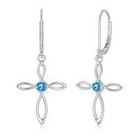 wholesale Cross Earrings For Women Sterling Silver Infinity Birthstone Dangle Cross Earrings Birthstone Jewelry For Women Christmas Gift From Women Her -style_name:12-December