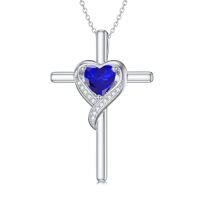 wholesale TOUPOP Birthstone Cross Necklace For Women 925 Sterling Silver Heart Cross Pendant Necklace Birthday Christmas Jewelry Gifts For Her Girlfriend -color_name:09-Sapphire-Sep.