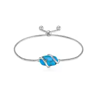 TOUPOP 925 Sterling Silver Gemstone Link Bracelet Adjustable Fine Jewelry-color_name:A-Turquoise-December