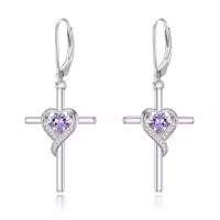TOUPOP Sterling Silver Birthstone Heart Cross Drop Dangle Earrings-color_name:06-Alexandrite-Jun.