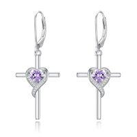 wholesale TOUPOP Birthstone Cross Earrings 925 Sterling Silver Heart Cross Drop Dangle Earrings Fine Jewelry Birthday Christmas Gifts For Women Her -color_name:06-Alexandrite-Jun.