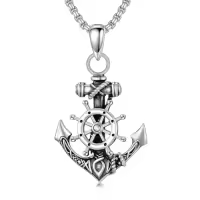 TOUPOP 925 Sterling Silver Anchor Pendant Ocean Sailor Necklace Gift for Men-style_name:Anchor I