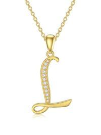 TOUPOP 14K Gold Moissanite Initial Letter Pendant Necklace-style_name:L
