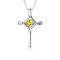 TOUPOP Sterling Silver Birthstone Cross Necklace For Women Fine Jewelry Gifts-color_name:11-Citrine-November