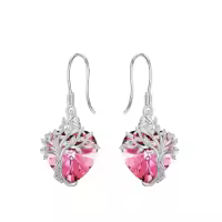 TOUPOP Sterling Silver Crystal Tree Of Life Family Dangle Earrings-style_name:Heart-10-October-Pink
