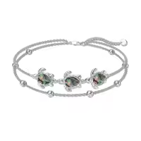 TOUPOP 925 Sterling Silver Sea Turtles Elephant Wave Cross Anklet-style_name:1-Sea Turtle