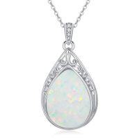 wholesale Teardrop Necklace 925 Sterling Silver Filigree Gemstone Pendant Necklace Fine Jewelry Birthday Christmas Gifts For Women Her Mom -style_name:Opal