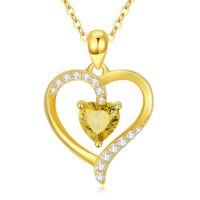 TOUPOP 14K Gold Birthstone Heart Pendant Necklace For Women-color_name:11-November-Citrine