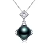 TOUPOP Sterling Silver Black Freshwater Pearl Celtic Knot Pendant Necklace-style_name:Four Leaf Clover Celtic