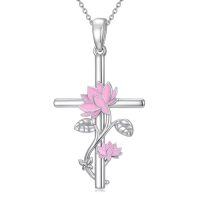 wholesale Sunflower/mushroom/lotus Cross Necklace For Women Cross Necklace 925 Sterling Silver Flower Pendant For Women Mom Wife Gifts For Women -style_name:Lotus