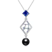 TOUPOP Sterling Silver Black Freshwater Pearl Constellation Necklace-style_name:Libra (9.23 - 10.22) with Opal October Birthstone