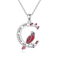 TOUPOP Sterling Silver Crystal Red Cardinal Pendant Necklace Bird Memorial Jewelry Gift-style_name:Red Cardinal Necklace-I am always with you