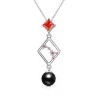 TOUPOP Sterling Silver Black Freshwater Pearl Constellation Necklace-style_name:Leo (7.23 - 8.22) with Peridot August Birthstone