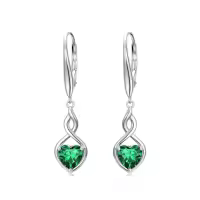 TOUPOP 925 Sterling Silver Infinity Birthstone Heart Dangle Drop Earrings-color_name:05-May-Emerald