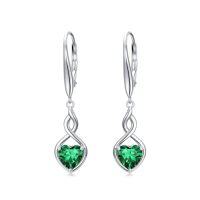 wholesale Infinity Birthstone Earrings 925 Sterling Silver Heart Love Infinity Dangle Drop Earrings Fine Jewelry Birthday Christmas Gifts For Women Girlfriend Wife -color_name:05-May-Emerald