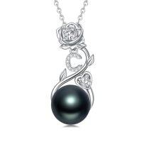 wholesale Rose Black Pearl Necklace Sterling Silver Black Pearl Rose Initial A To Z Letter Pendant Necklace Anniversary Jewelry Christmas Valentine Birthday Gifts For Women Wife Her Mom -style_name:Rose Letter C