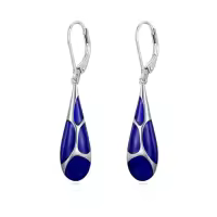 TOUPOP 925 Sterling Silver Enamel Teardrop Dangle Earrings Women Gifts-color_name:Dark Blue