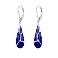 wholesale Teardrop Earrings For Women 925 Sterling Silver Enamel Dangle Earrings Jewelry Birthday Christmas Gifts For Her -color_name:Dark Blue
