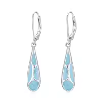 TOUPOP 925 Sterling Silver Gemstone Dangle Leverback Earrings-style_name:Larimar