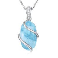 wholesale Necklace For Women 925 Sterling Silver Dainty Gemstone Pendant Fine Jewelry Birthday Christmas Gifts For Women Her -color_name:A-Larimar