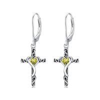 wholesale TOUPOP Birthstone Cross Earrings 925 Sterling Silver Heart Cross Dangle Drop Earrings Fine Jewelry Birthday Christmas Gifts For Women Her Girlfriend -color_name:08-August-Peridot