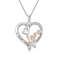 TOUPOP Sterling Silver & Stone Family Sister Mom Necklace Mother's Day Gift-style_name:Heart- Love Necklace