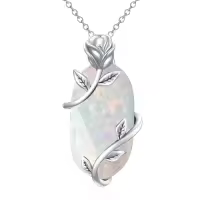TOUPOP Sterling Silver Rose Flower Gemstone Pendant Necklace-color_name:Opal