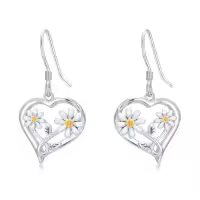 TOUPOP 925 Sterling Silver Lotus Cherry Blossoms Sunflower Snowflake Daisy Rose Earrings Floral Jewelry-style_name:1-Daisy-Heart