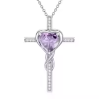 TOUPOP Sterling Silver Birthstone Cross Heart Pendant Necklace For Women-color_name:06-Alexandrite-Jun.