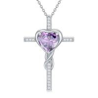 wholesale TOUPOP Cross Birthstone Necklace For Women Sterling Silver Heart Cross Pendant Necklace Cross Christian Jewelry Christmas Birthday Gifts For Her Wife Girlfriend Mom -color_name:06-Alexandrite-Jun.