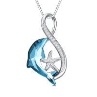 wholesale TOUPOP Dolphin Gifts For Women Sterling Silver Crystal Dolphin Pendant Necklace Dolphins Jewelry For Dolphins Lovers Mothers Day Graduation Birthday Gift For Her -color_name:02-Blue