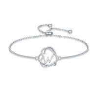 wholesale TOUPOP Gifts For Women Heart Initial Bracelet 925 Sterling Silver Double Heart Bracelet Birthday Jewelry Birthday Christmas Gifts For Her Wife Girlfriend -style_name:Initial W