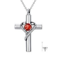 wholesale TOUPOP Cross Urn Necklaces For Ashes Birthstone Cremation Jewelry 925 Sterling Silver Heart Cross Memorial Keepsake Funeral Jewelry For Women (with Funnel Filler) -color_name:07-July-Ruby