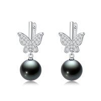 wholesale Butterfly Pearl Earrings For Women S925 Sterling Silver 9mm Black Freshwater Pearl Butterfly Stud/dangle Earrings Valentine Jewelry Mothers Day Birthday Gifts For Her Wife Girlfriend Mom -style_name:Butterfly Dangle Earrings