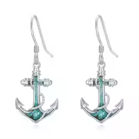TOUPOP Sterling Silver Turquoise Ocean Animal Dangle Drop Earrings-style_name:Anchor