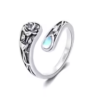 TOUPOP Sterling Silver Adjustable Thumb Spoon Rings Boho Antique Jewelry-style_name:6-Lotus