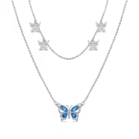 TOUPOP 925 Sterling Silver Cross Pendant Necklace for Women Men-style_name:Butterfly Layered Necklace