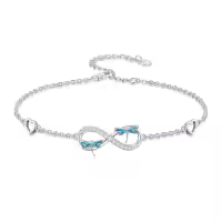 TOUPOP Sterling Silver & Stone Butterfly Dragonfly Dolphin Sea Turtle Adjustable Infinity Bracelet-style_name:Dragonfly