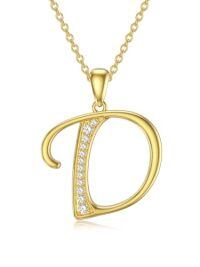 TOUPOP 14K Gold Moissanite Initial Letter Pendant Necklace-style_name:D