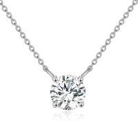 TOUPOP 14K Gold Moissanite Necklace, 0.5-2ct Round Cut Solitaire-size_name:0.5CT,color_name:White Gold