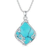 wholesale Filigree Teardrop Necklace 925 Sterling Silver Teardrop Gemstone Pendant Jewelry Gifts For Women -color_name:A-Turquoise