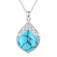 wholesale TOUPOP Gemstone Teardrop Necklace For Women 925 Sterling Silver Celtic Knot Pendant Irish Jewelry Anniversary Birthday Christmas Xmas Gifts For Her -style_name:Turquoise
